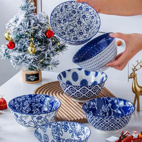 24 Oz Ceramic Soup Bowls Set of 6 (Vintage Blue / 24oz)