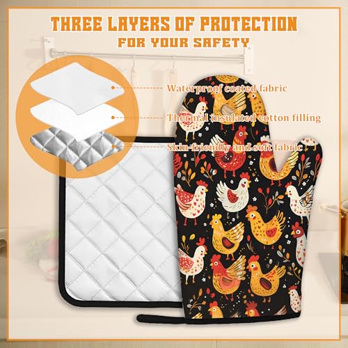 Colorful Rooster Oven Mitts and Pot Holders (Colorful Rooster Cute Chicken)
