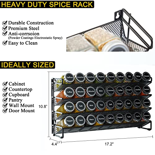 Spice Rack Organizer with 36 Spice Jars (17.2"W × 10.8"H / Black)