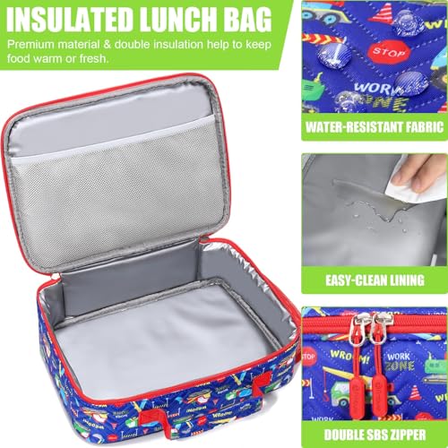 Kids Bento Snack Lunch Box with Thermo Insulated Toddler Lunch Bag (A8.Trucks)