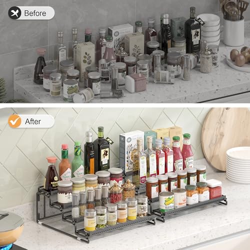 2 Pack Spice Rack Organizer for Cabinet (Black / 2S)