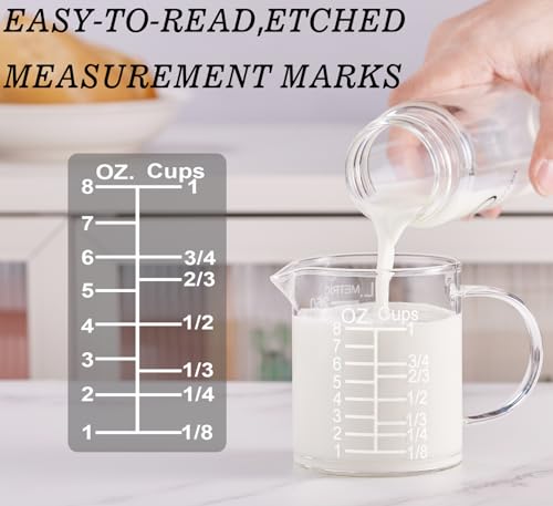 Ackers Etched Graduated Glass Measuring Cup (250 ML (8 Oz, 1 Cup) - Etched Graduated)