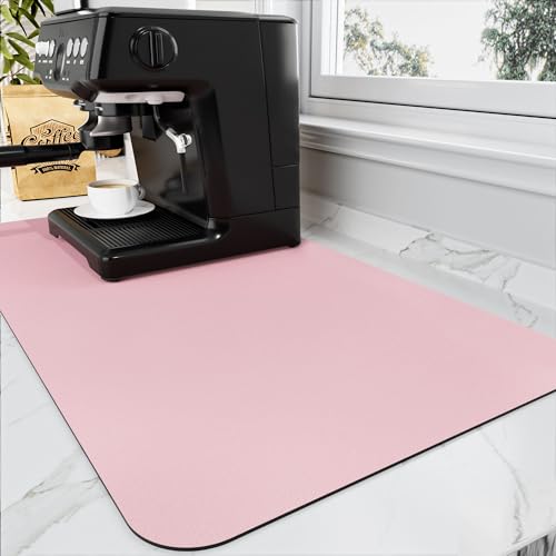 Coffee Mat Absorbent Hide Stain Rubber Backed Dish Drying Mat for Kitchen Counter (Pink / 17" x 31.5")