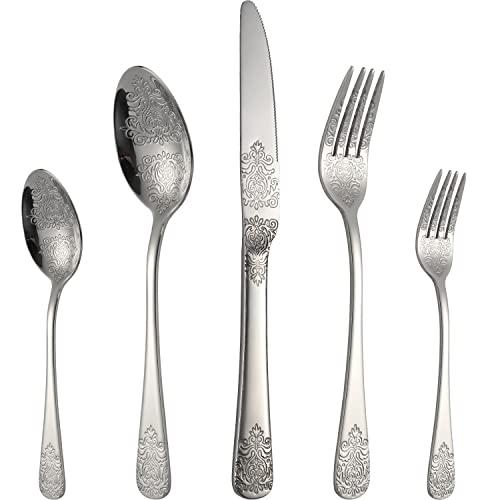 Silverware Set Stainless Steel Heavy Duty Flatware Cutlery Set for 4 Kitchen Utensil Tableware Sets Include Knives Forks Spoons for Kitchen Home Restaurant (Silver 20)