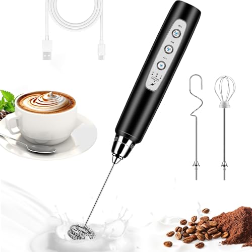 Milk Frother Wand Rechargeable Handheld Whisk Coffee 3 Speed Adjustable (Basic Frother / Black)