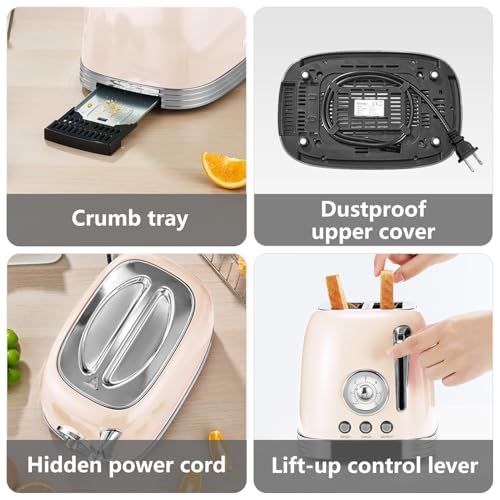 Cream Retro 2‑Slice Bread Toaster (Beige - 2 Slice)