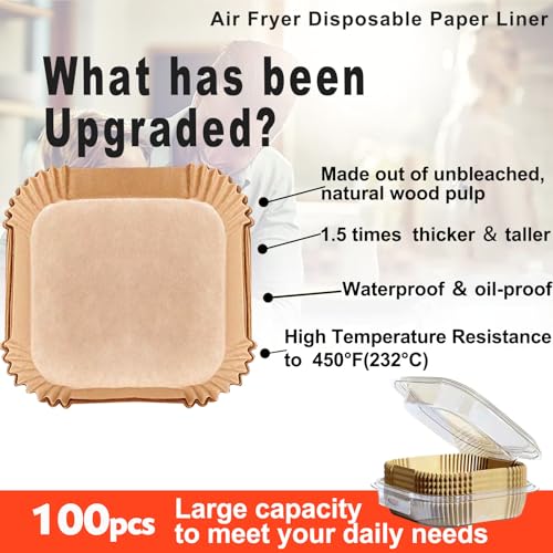 Air Fryer Disposable Paper Liner Square 10 Inch for 8 (10" Square 100 pcs)
