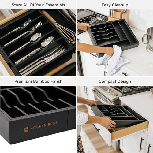 Silverware & Utensil Drawer Organizer (Black Bamboo / From 14.5" to 25" Wide)