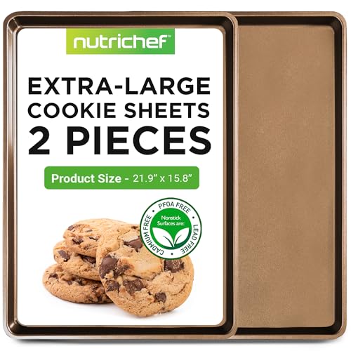 2 Piece Nonstick XL Cookie Sheets for Baking (2-Pack / Gold)
