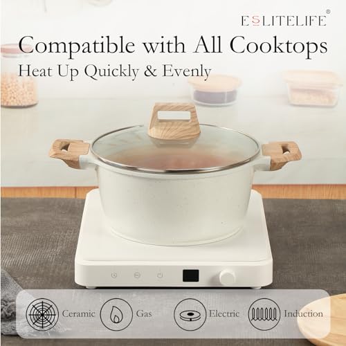 Nonstick Stock Pot with Lid (5.3 Quarts / White)
