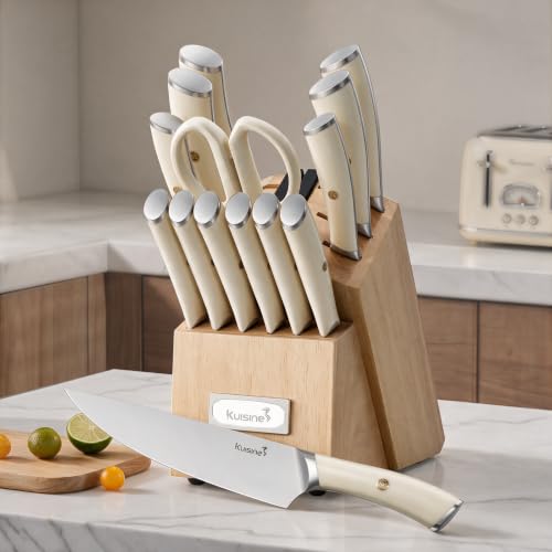 15 Piece Knife Block Set with Built (Pro Max White / 15 pieces)
