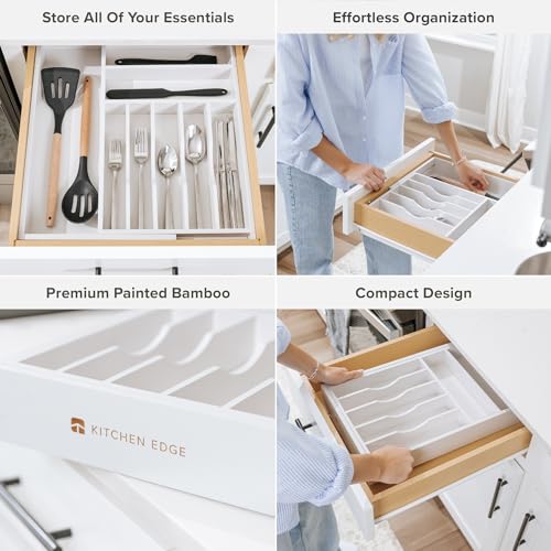 Silverware & Utensil Drawer Organizer (White Bamboo / From 10.5" to 19" Wide)