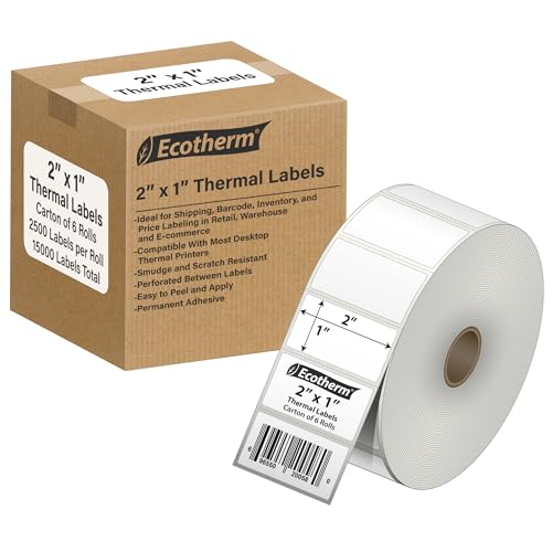 2"x1" Thermal Labels for Rollo (2 x 1 White - 15000 Labels)