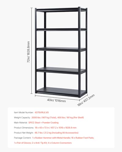 Storage Shelves (18" D x 40" W x 72" H)