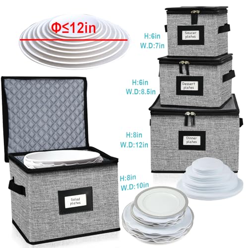 5 PACK China Storage Containers (1 Pack Cup Storage and 4 Dish Storage Quilted Hard Shell)