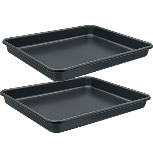 Small Cookie Sheets 11X9 Inch 2Pcs Mini Baking Pan Toaster Oven Tray Nonstick Thicken Brushed Carbon Steel Magnetic No Warp 1 to 2 Person Bakeware By HYTK (9x11x1.1 inch)