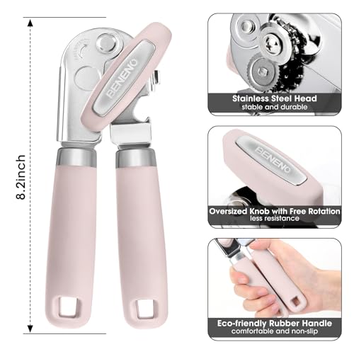Heavy Duty Hand Can Opener Manual with Magnet (Light Pink)