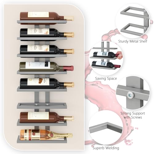 8 Tier Wall Mount Wine Rack (1 Pack (8 Bottles) / Grey)