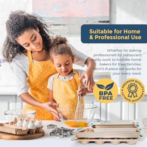 Baking Kit Nonstick Gold Steel Oven Set (Blue / 10 Piece)