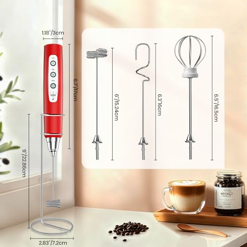 Milk Frother Handheld Rechargeable with Stand (with stand / Red)