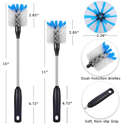 Stainless Steel Bottle Brush with Replaceable Head (White / 13 Inch (Pack of 2))