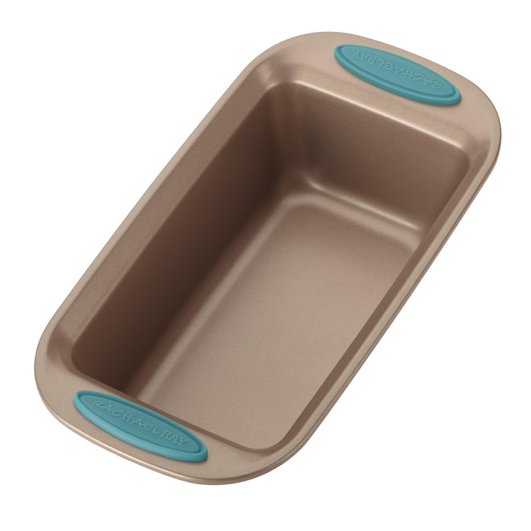 47578 Cucina Nonstick Bakeware Set with Grips Includes Nonstick Bread Pan (10 Piece / Latte Brown with Agave Blue Grips)