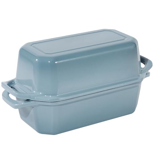 Bread Pan Cast Iron Loaf Pan with Lid Bread Loaf Pan 8.5x4.5 Inch Loaf Pan Enameled Cast Iron Sourdough Loaf Pan (Blue / 8.5x4.5 Inch)