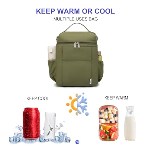 NOL Insulated Lunch Bags for Women Cooler Bag Lightweight Nylon Waterproof Lunch Box for Work (Amy green / Large (12 Liters))