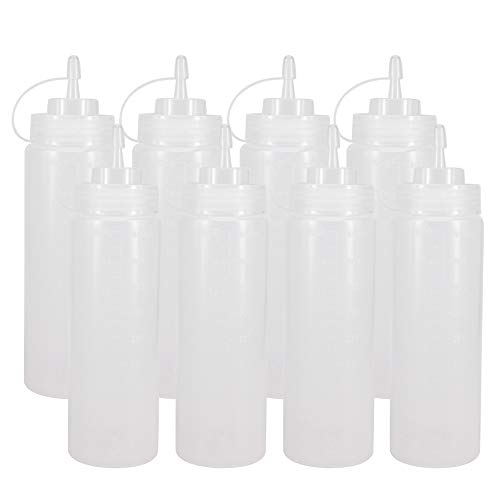 8 Pack 16 oz Plastic Squeeze Condiment Bottles with Cap Lids ((2) 16 oz(8pack) Standard Cap)