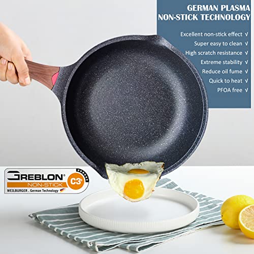 Nonstick Deep Frying Pan Saute Pan with Lid (Black / 12 INCH)