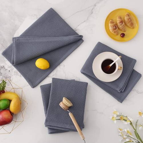 100% Cotton Oversized Waffle Weave Kitchen Towels 8 (Dark Grey / 20 X 28 - 8 Pack)