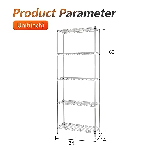 5 Tier Wire Shelf (Chrome / 24×14×59)