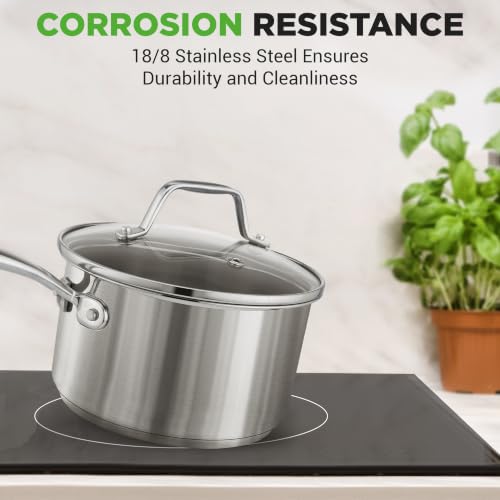 2 Quart Stainless Steel Saucepan with Lid (2 Quarts)