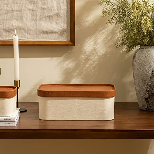 Decorative Storage Boxes with Lids Faux Leather (Beige)