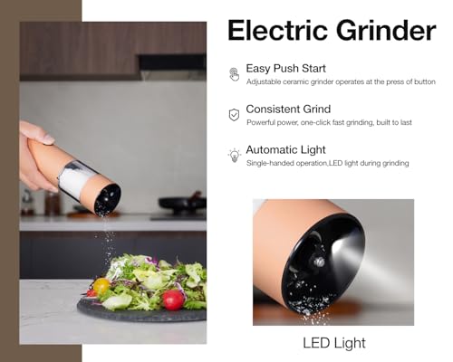 Electric Pepper Grinder and Salt Mill Set (Peach Orange+Buttercream)