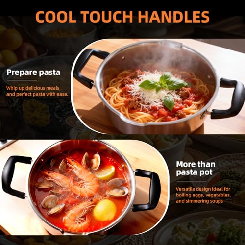 Stainless Steel Stock Pot with Pour Spout and Strainer (CYRSP2021S1 / 5 Quarts)