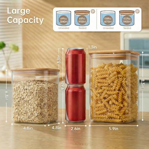 Large Glass Storage Containers 132oz&63oz (Square 132OZ&63OZ Set-2Pack)