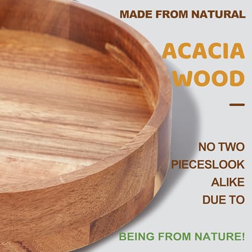 9" Acacia Wood Lazy Susan Organizer for Cabinet (Acacia Wood With Side / 1 Pack - 9 inch)