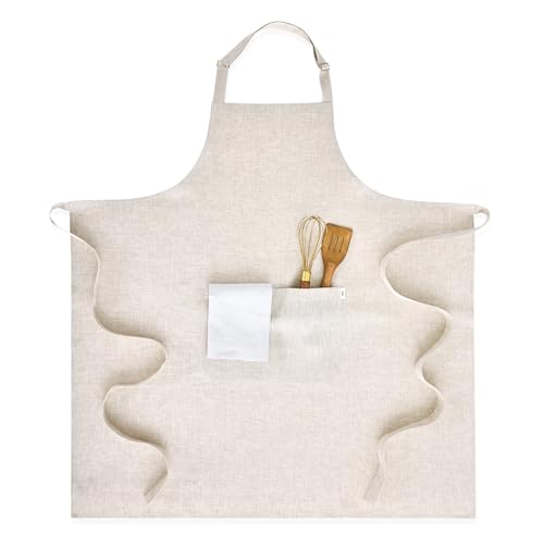 100% Pure Linen Apron Natural Woven (Light Natural / 38 X 36 Inch)