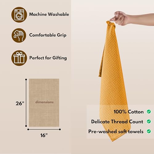 Cotton Kitchen Towel with Hanging Loop 16x26 inches (Set of 4 / Mustard Yellow)