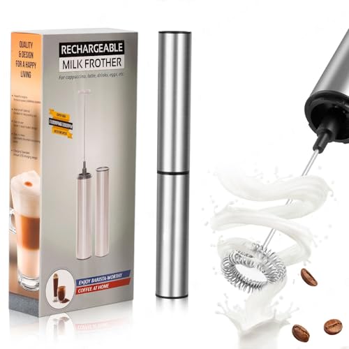 Milk Frother Rechargeable 3 Speed Electric Coffee Foamer for Travel (Silver 3 Whisk)
