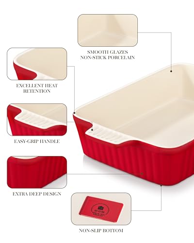 4.4 QT Ceramic Casserole Dishes for Oven (Red / 4.4 QT)