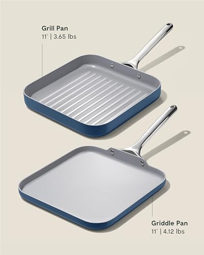 11" Non Stick Square Griddle Pan and Grill Pan Duo (Navy / Griddle & Grill Pan Duo)