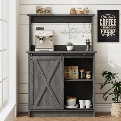31" Farmhouse Coffee Bar Cabinet with Storage Hutch (31.5Inch / Grey)