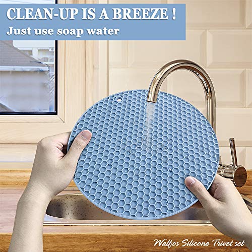 Silicone Trivet Mats (7+9in, 4 Nordic Blue Round)