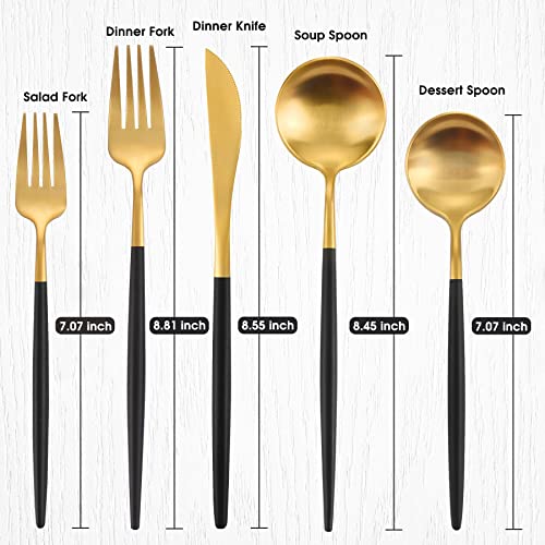Matte Gold Silverware Set With Black Handle (Matte Gold With Black Handle)