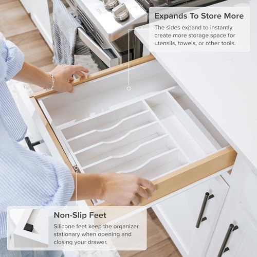 Silverware & Utensil Drawer Organizer (White Bamboo / From 10.5" to 19" Wide)