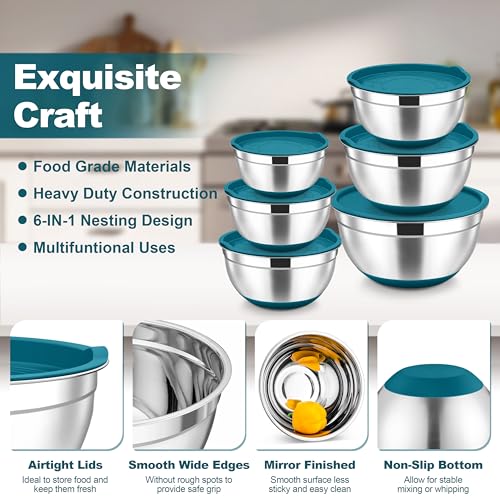 Mixing Bowls Stainless Steel Salad Bowl with Lid & Graters (Blue)