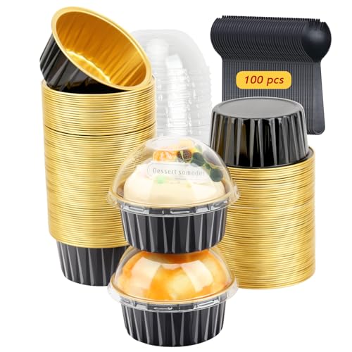 5oz Cupcake Pans with Dome Lids 100 Pack (Black / 5 oz)