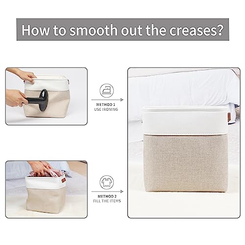 Collapsible Fabric Storage Cubes 11x11 Cube Storage Bins (Beige / Off-White / Cube - 11"x11"x11")